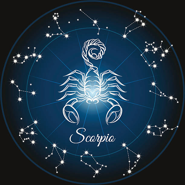 Zodiac sign scorpio and circle constellations. Vector illustration.